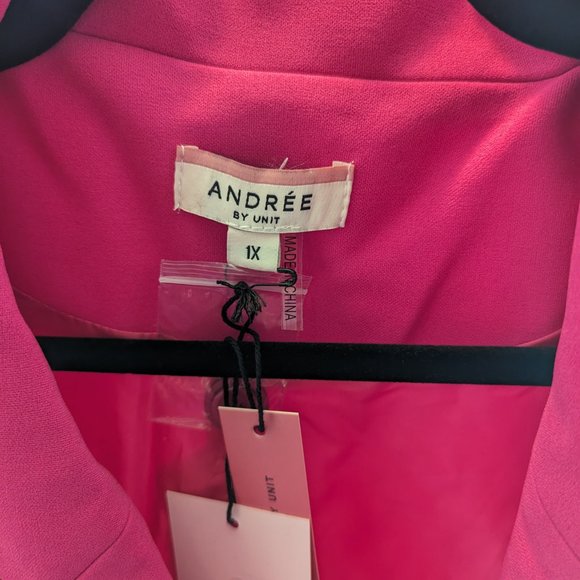 Women's Hot Pink Blazer with Silver Sequin Cuffs Andrée by Unit 1X - Picture 3 of 4